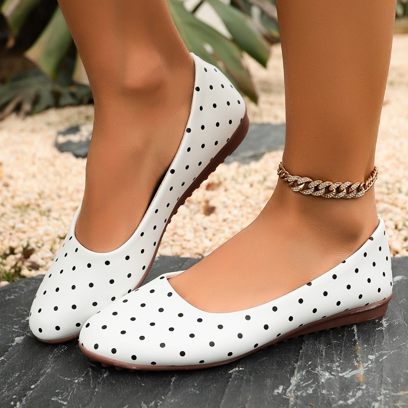 Shoes For Women Flats - Sepatu Flat Wanita Putih Polkadot, Ujung
