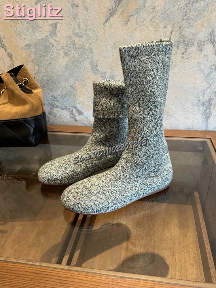 Sock Boot Women - Sepatu Boots Rajut Ujung Bulat Model