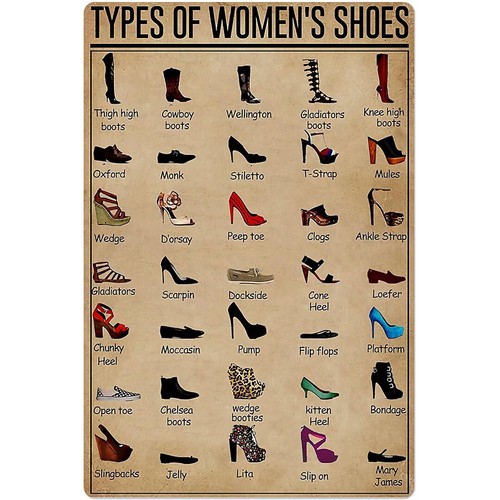 Women Shoes Types - Jenis-jenis Sepatu Wanita Papan Tanda Timah