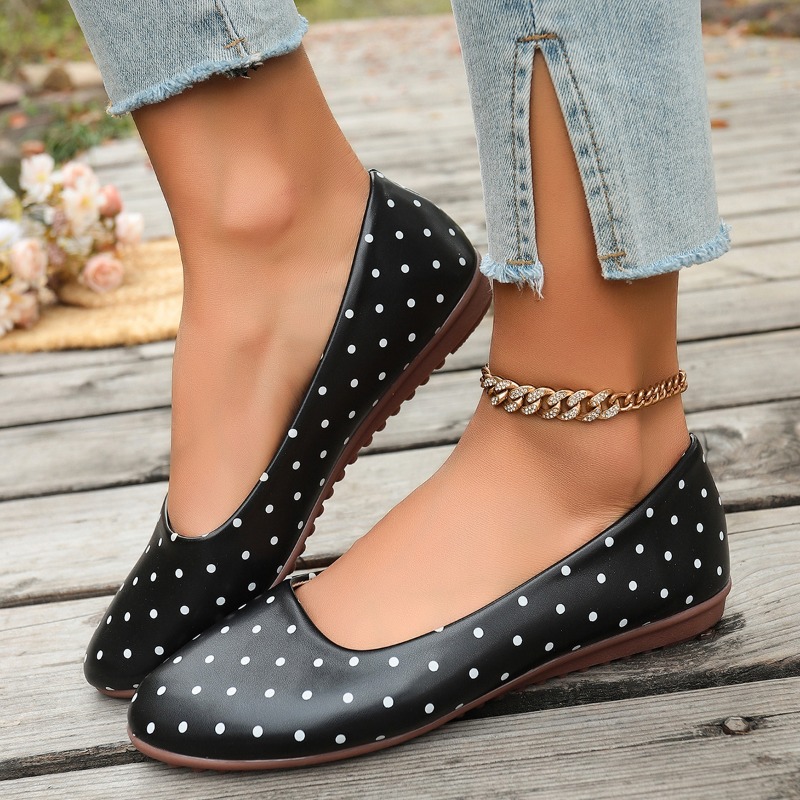 Sepatu Flat Wanita Putih Polka - Shoes For Women Flats ulasan dan harga