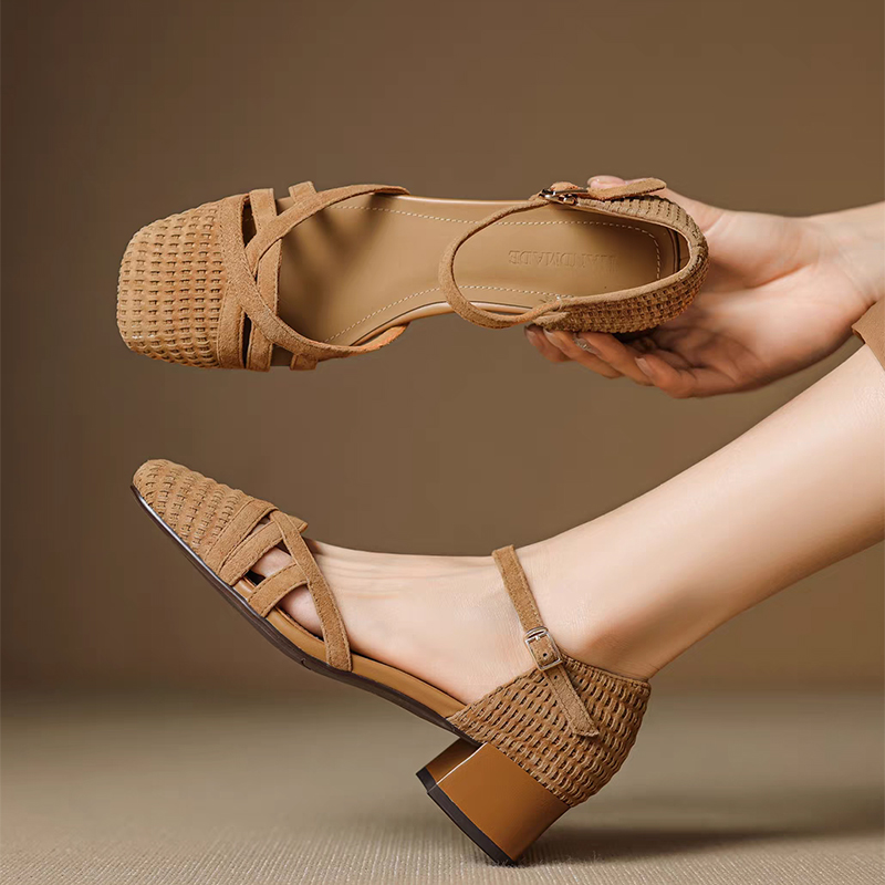 Sandal Hak Tinggi Tenun Retro  - Ankle Strap Heels ulasan dan harga