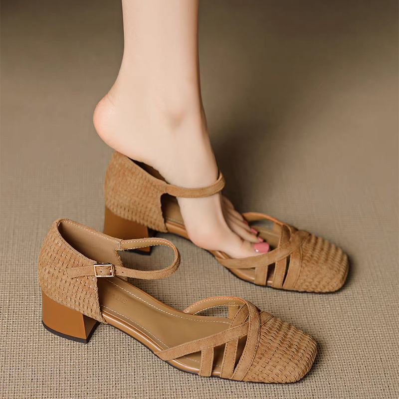 Sandal Hak Tinggi Tenun Retro  - Ankle Strap Heels ulasan dan harga