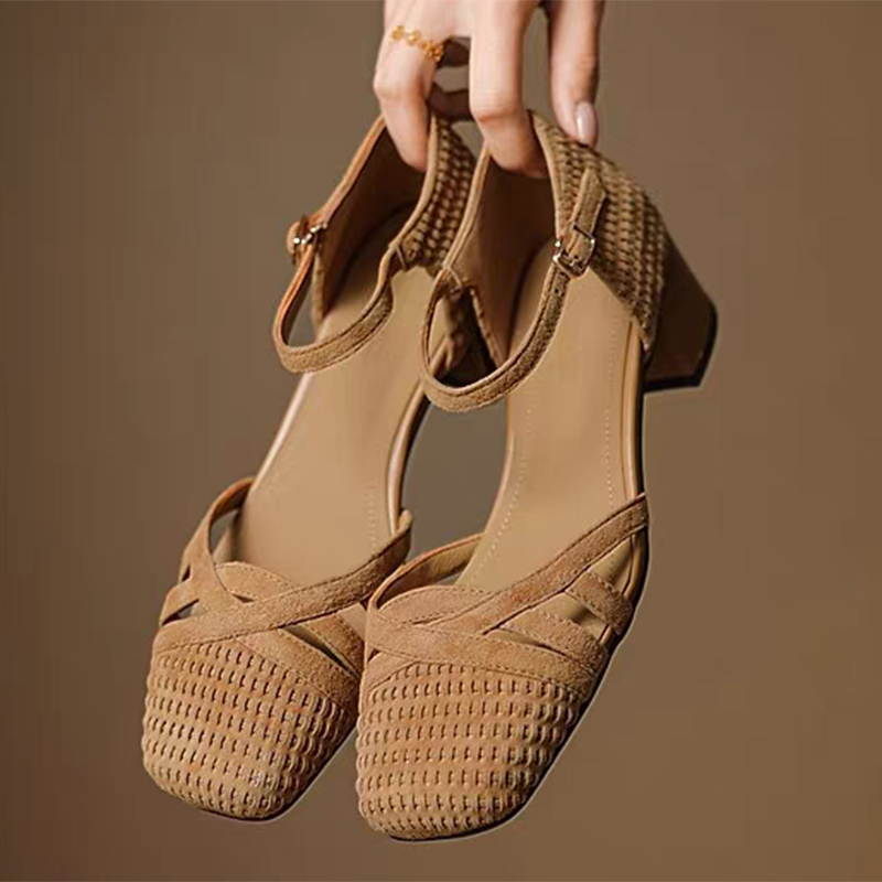 Sandal Hak Tinggi Tenun Retro  - Ankle Strap Heels ulasan dan harga