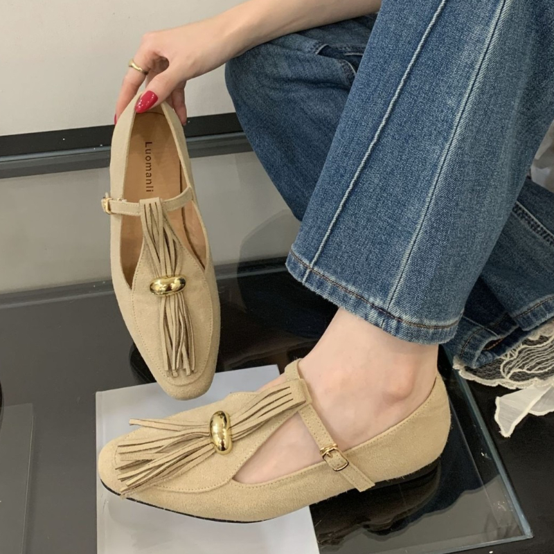 Sepatu Flat Tipe T Suede Palsu - Women Shoes Types ulasan dan harga